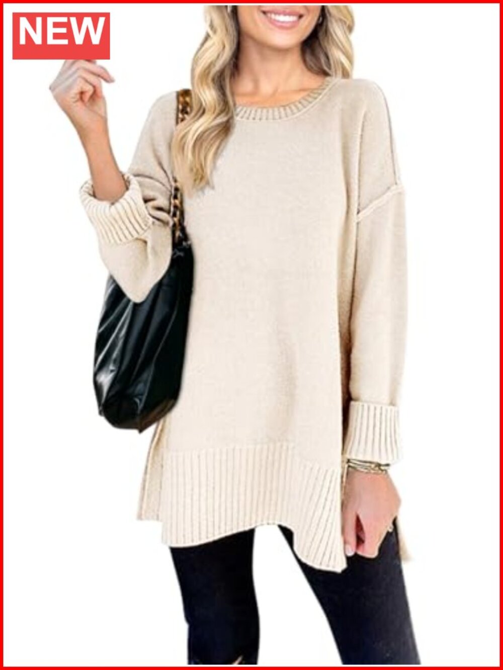 Oversized Acrylic Tunic Sweater Casual Crewneck Long Sleeve
